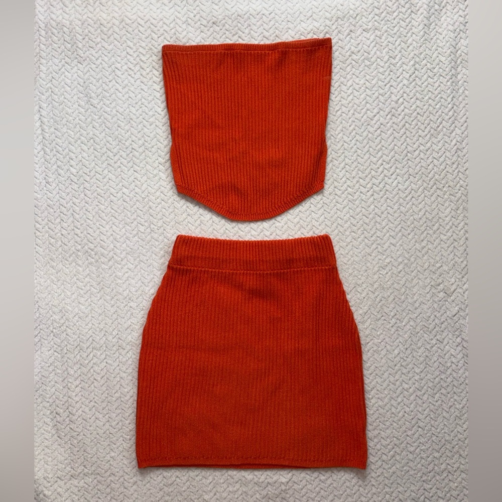 Orange Ribbed Knit Skirt